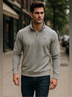 Vineyard Vines Men's waffle knit light Gray Half-Zip Sweater